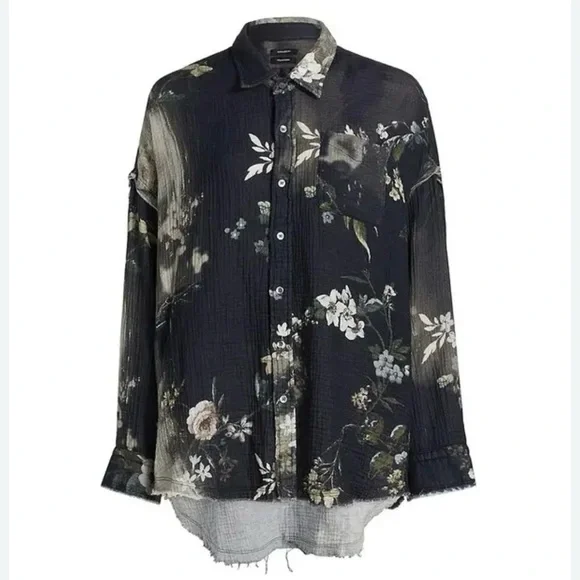 R13 Shredded Seam Drop Neck Shirt Bleached Floral - Picture 4 of 11